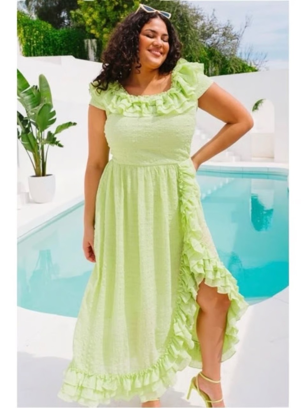 Ivy City Co Havana Light Green Ruffle Midi Dress
